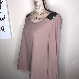 Blu Pepper Mocha Colored Blouse with Black & Gold Sequins Size M